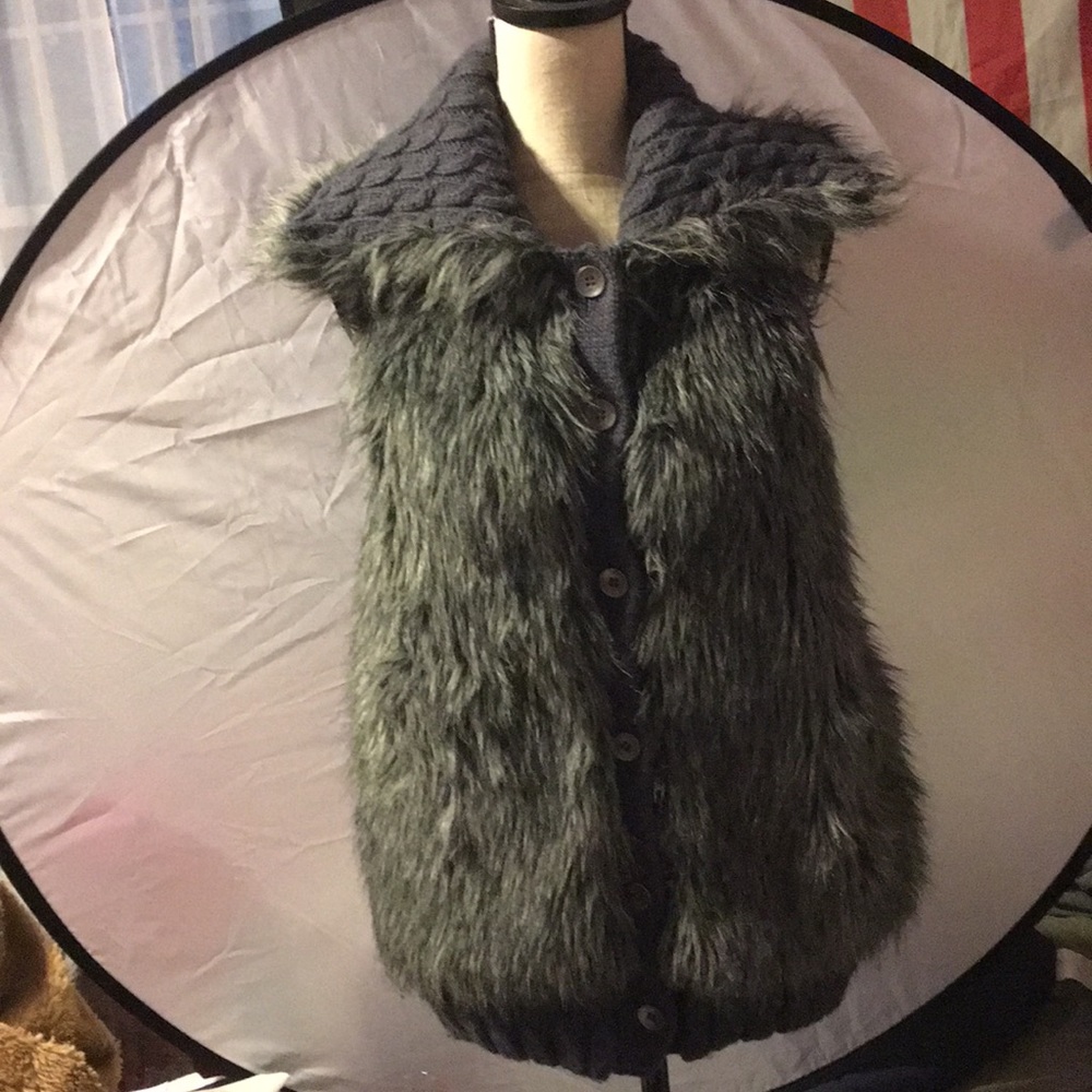 Furry Gray Alpaca Blend Knit Button Vest